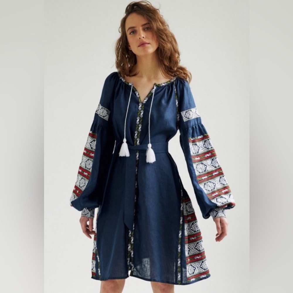 Linen NWT Vyshyta Boho Dress with beautiful Traditional Slavic detailing